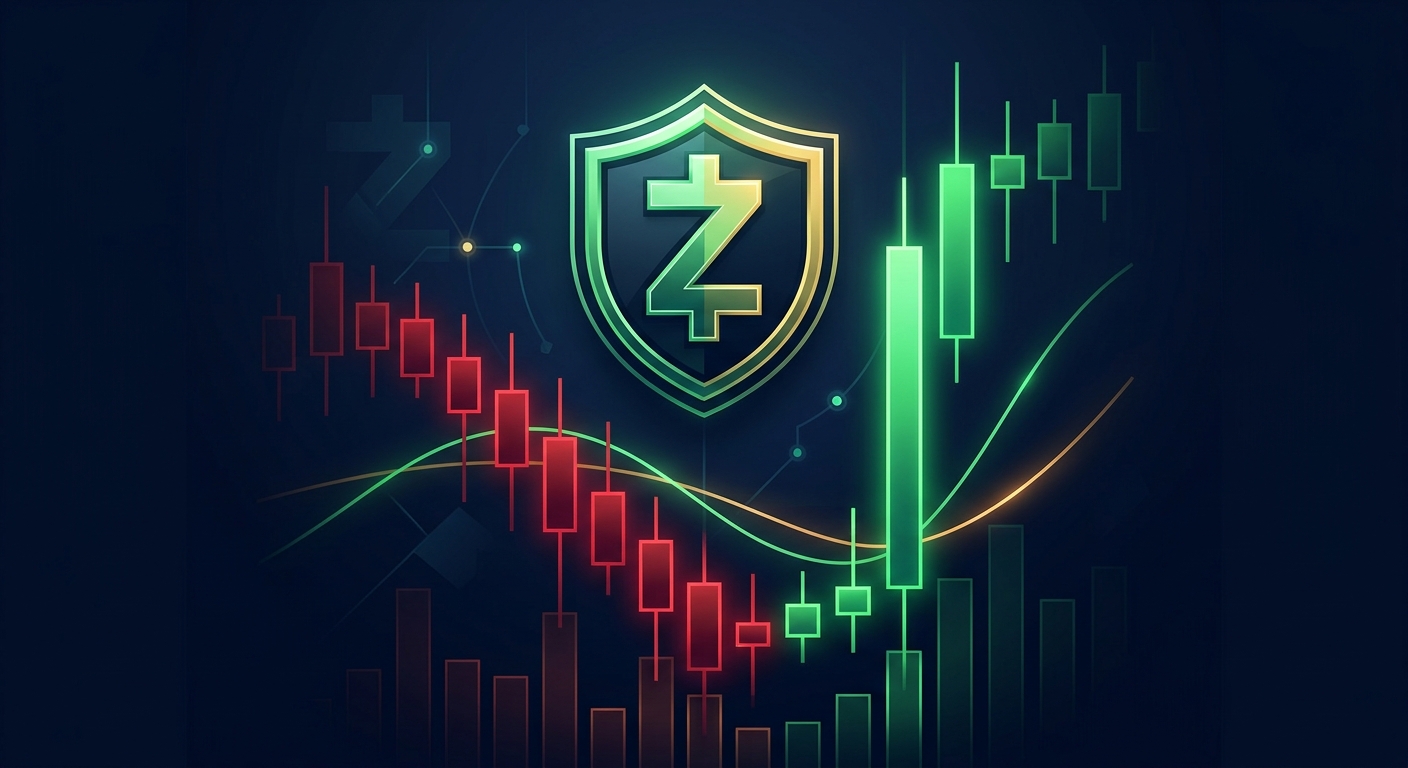 Zcash ZEC price chart showing a sharp 26% rebound after a steep selloff
